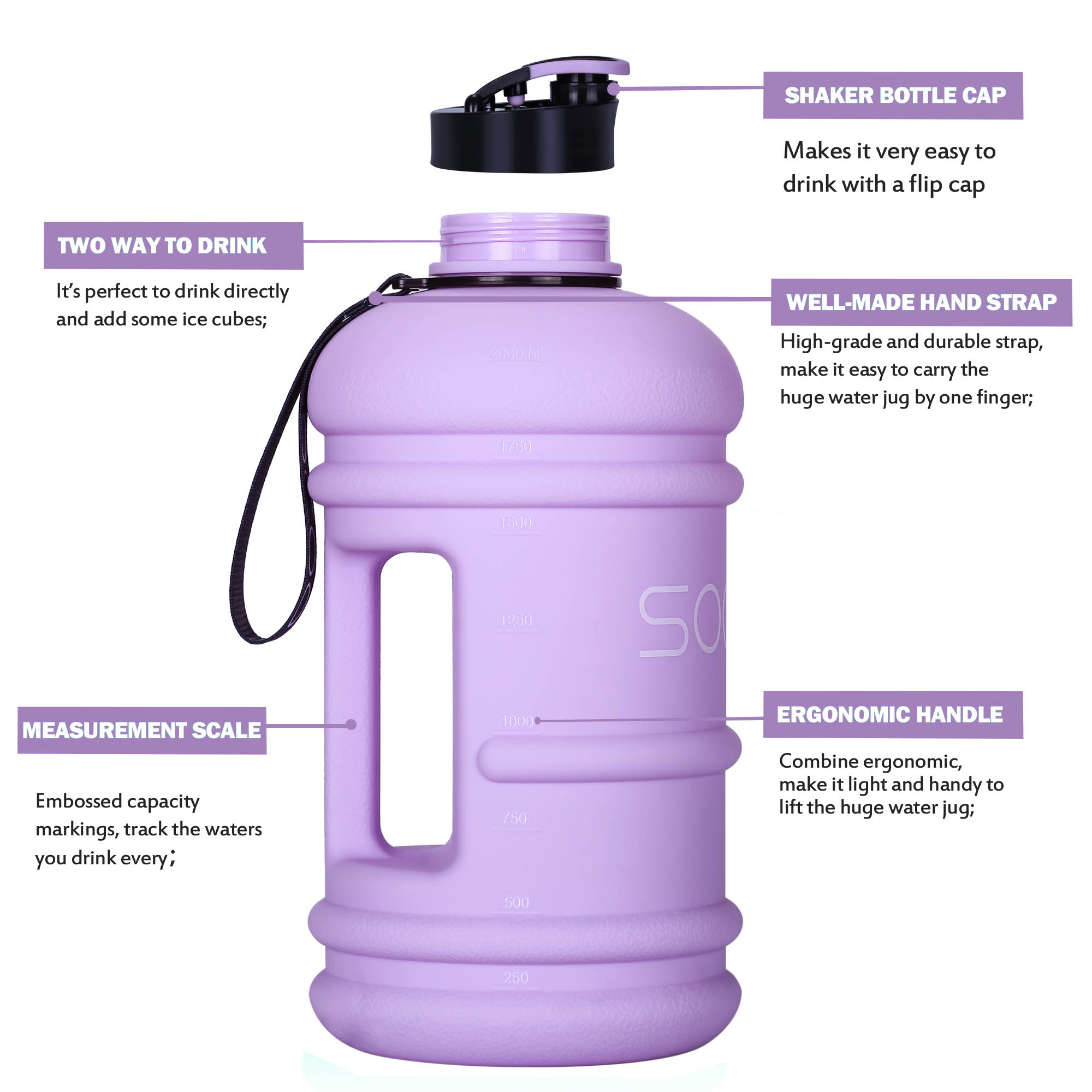 SOCOO Big Water Bottle 2.7L Water Jug BPA Free Leak Proof Reusable for –  FUNUS WATER BOTTLE