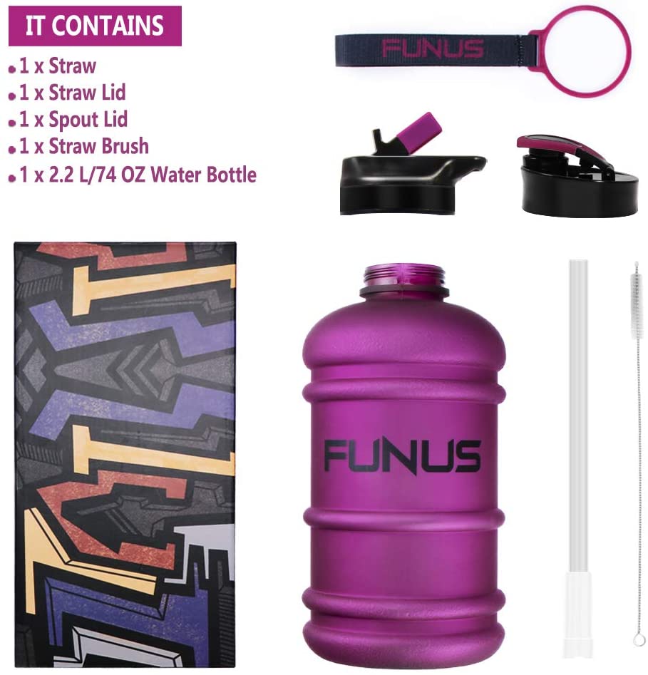 FUNUS Big Water Bottle BPA Free Half Gallon Water Bottle Jug with Straw for  Men Women Fitness Sport (Navy Blue, 2.2L)