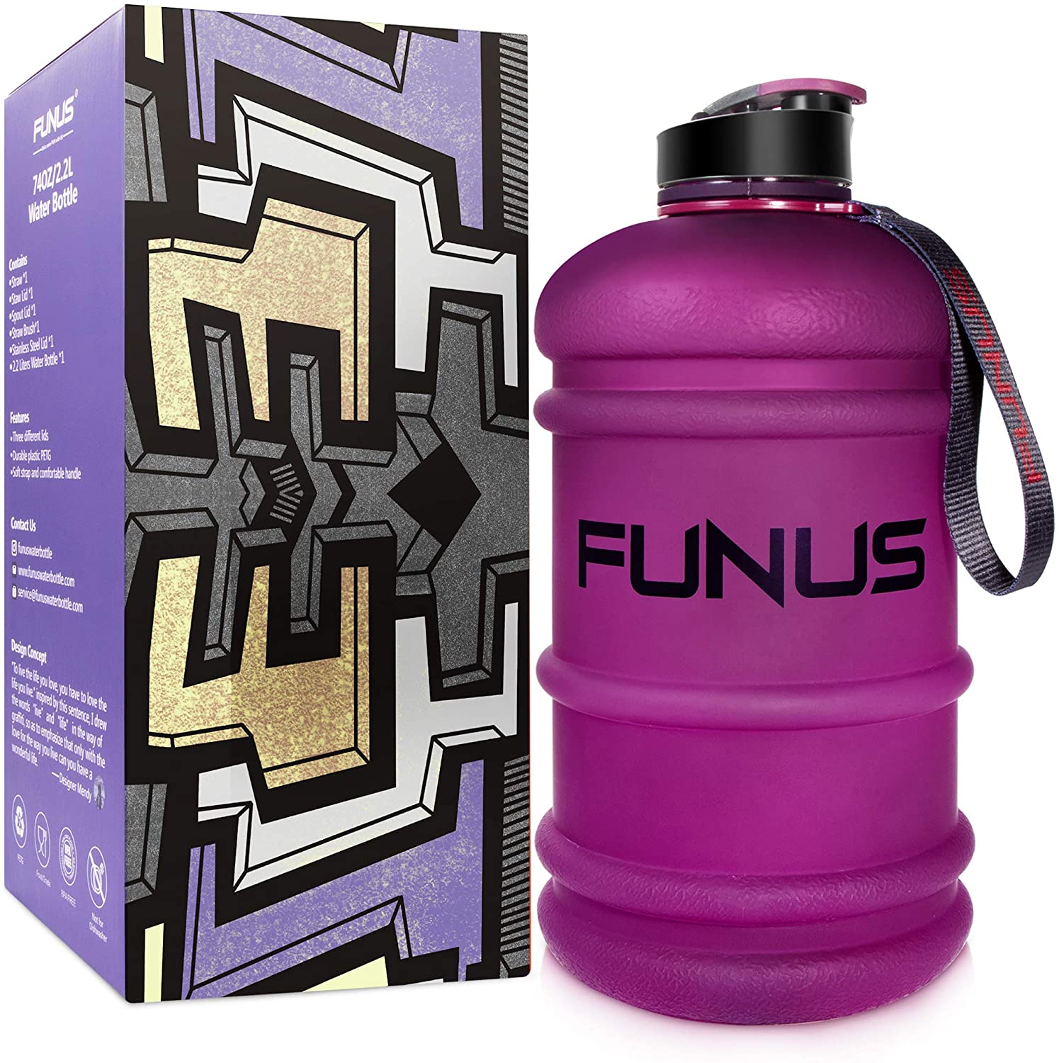 FUNUS Big Water Bottle BPA Free Half Gallon Water Bottle Jug Reusable Water  Bottle for Men Women Fitness Sports Gym Outdoor (Rose/Purple Gradient)