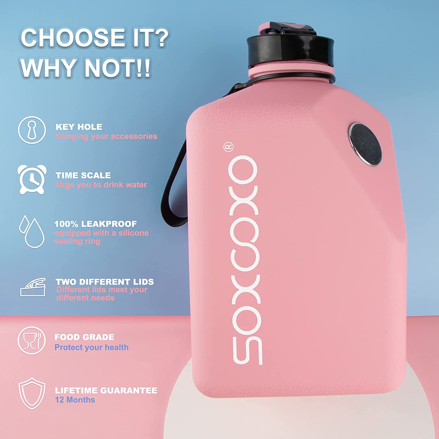 SOXCOXO Large 1 Gallon/128oz Water Bottle with Time Marker &Straw,BPA Free  Leakproof Water Jug,Big Water Bottle With Times To Drink for Gym Fitness