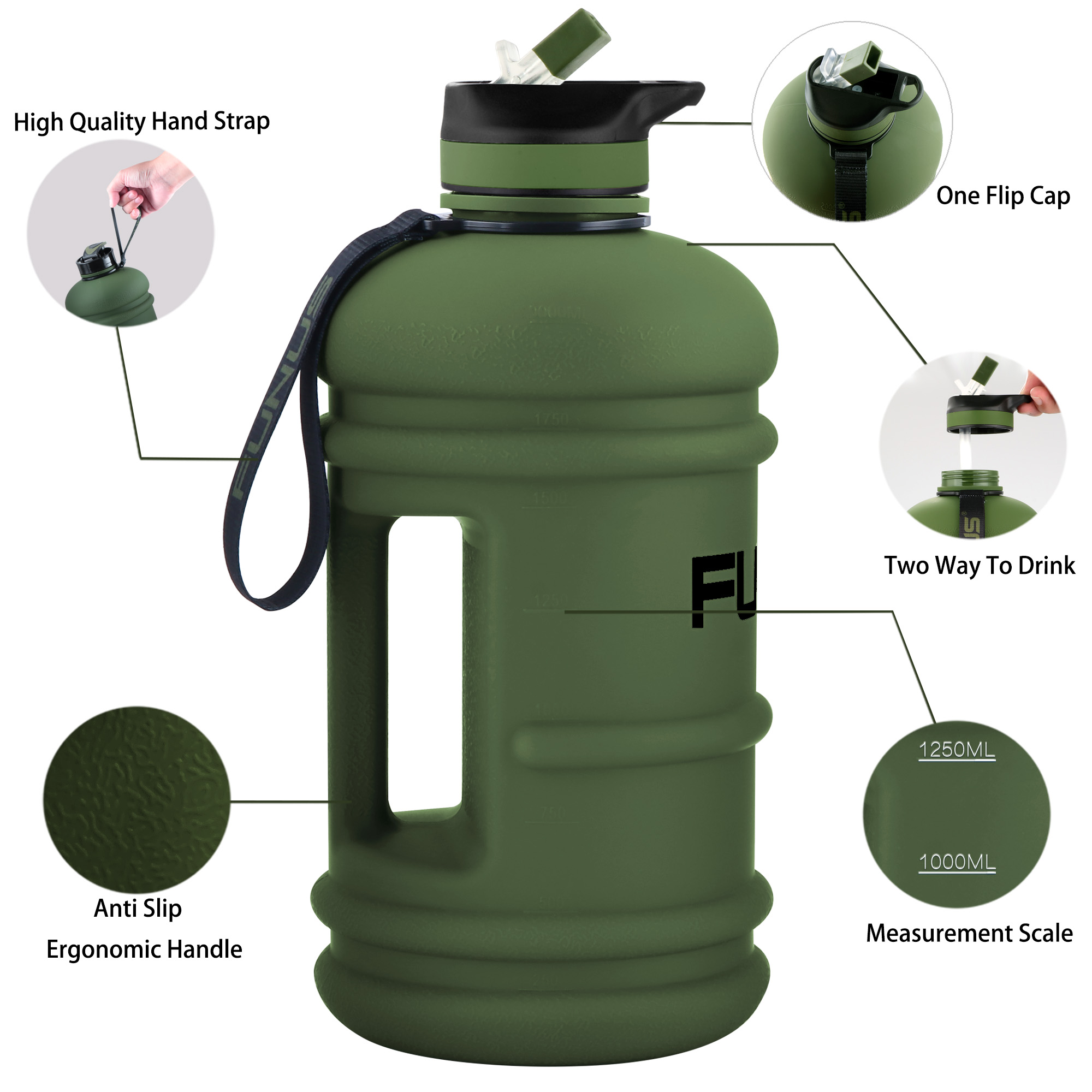 Big Water Bottle BPA Free Half Gallon Water Bottle Hydro Jug Reusable Water  Bottle for Men Women Fitness Sport Gym Outdoor Climbing Army Green 22L 