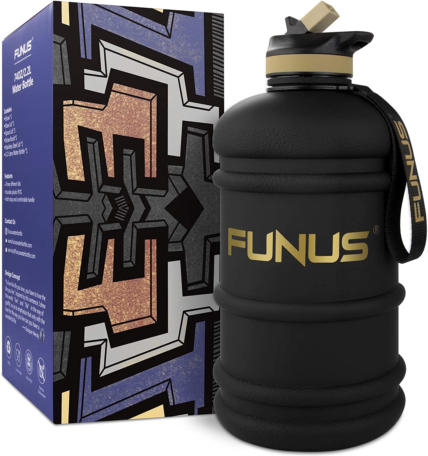 FUNUS Big Water Bottle BPA Free Half Gallon Water Bottle Hydro Jug