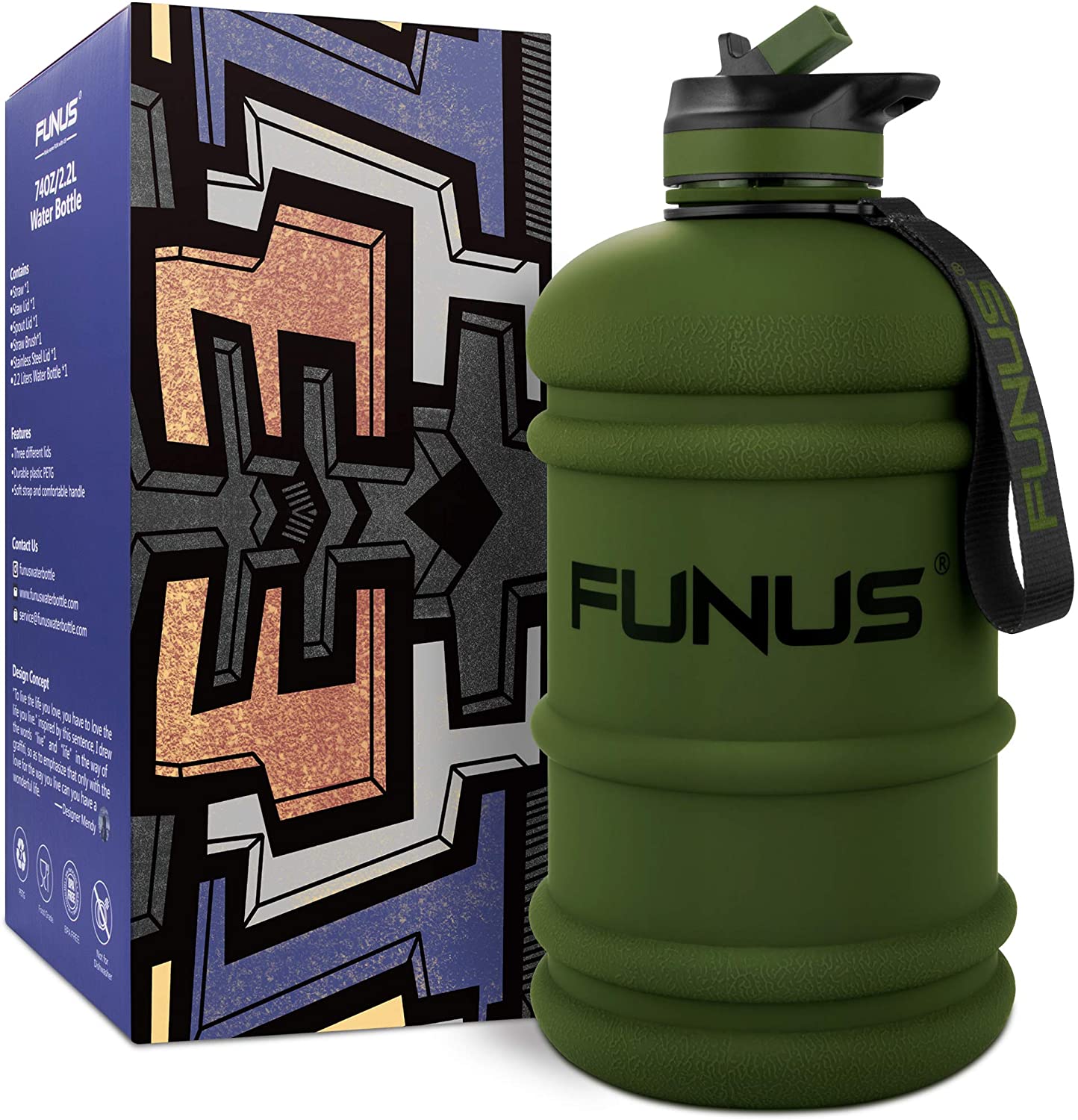 FUNUS Big Water Bottle BPA Free Half Gallon Water Bottle Hydro Jug Reusable Water Bottle with