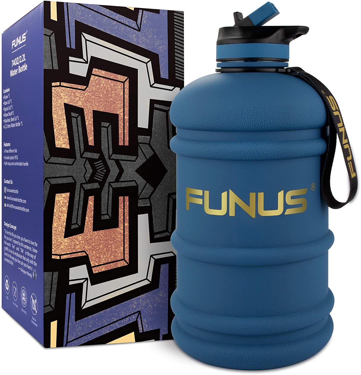 FUNUS Big Water Bottle BPA Free Half Gallon Water Bottle Jug with Straw