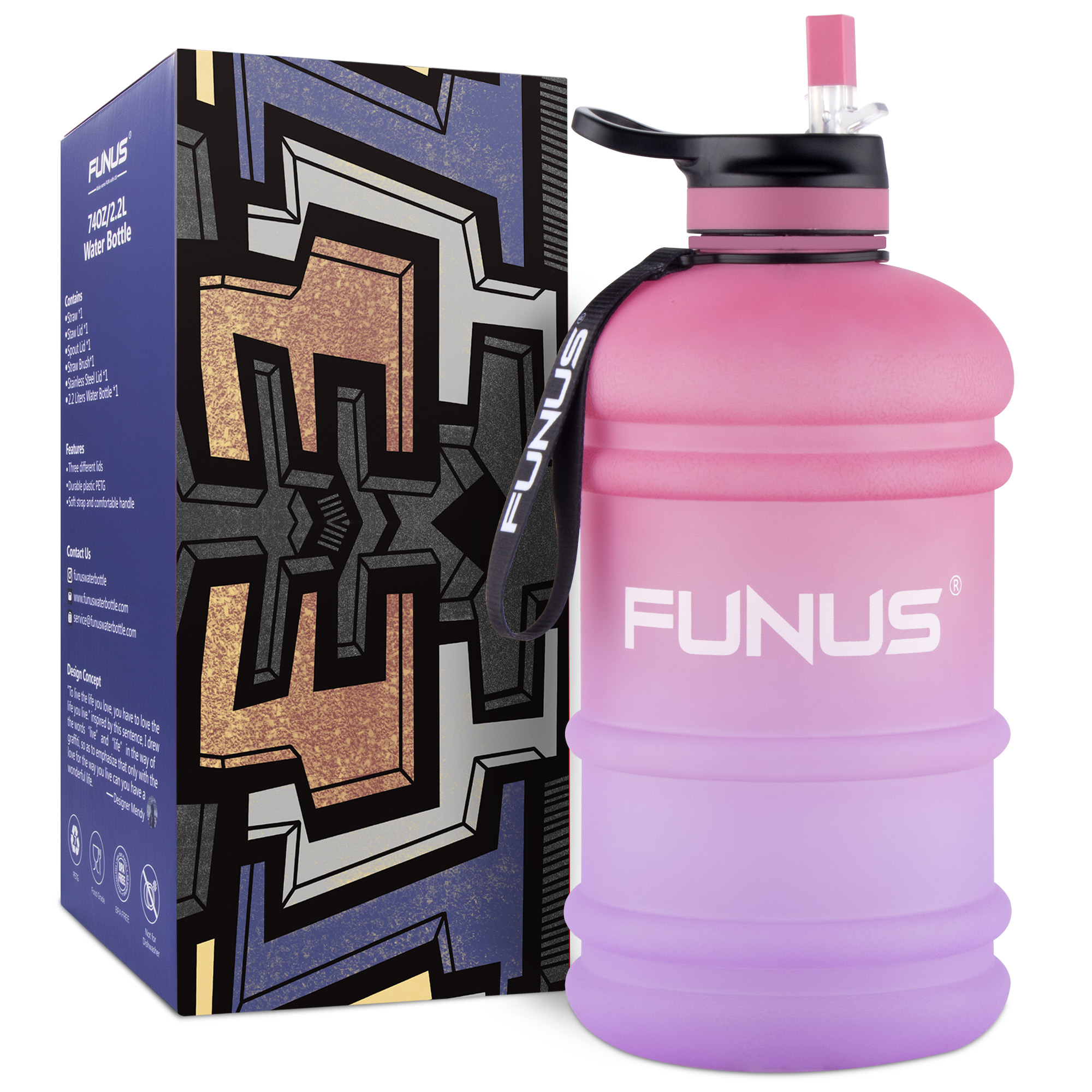 FUNUS Big Water Bottle BPA Free Half Gallon Water Bottle Jug Reusable Water  Bottle for Men Women Fitness Sports Gym Outdoor (Rose/Purple Gradient)