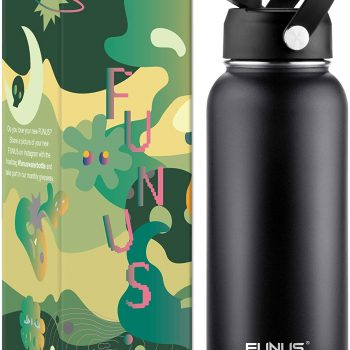 POYAKU 32 oz Vacuum Insulated Leak Proof Stainless Steel Sports Water Bottle —Wide Mouth with New Straw Lid 