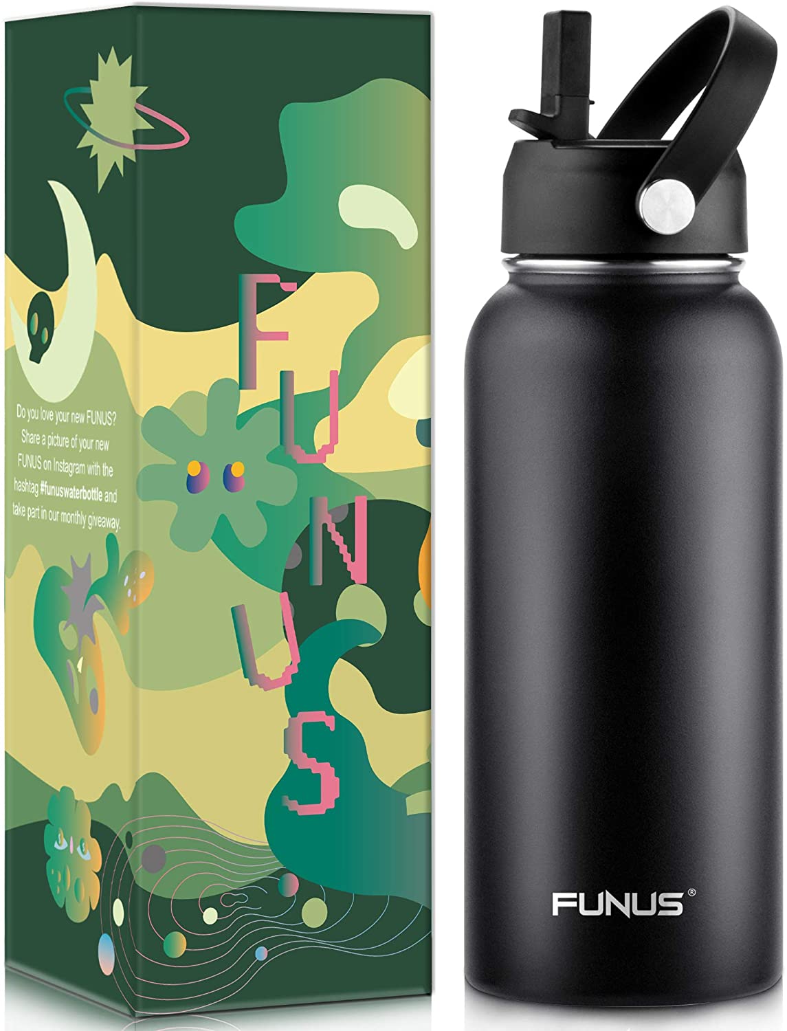 Thermoflask Double Stainless Steel Insulated Water Bottle 32 oz Black