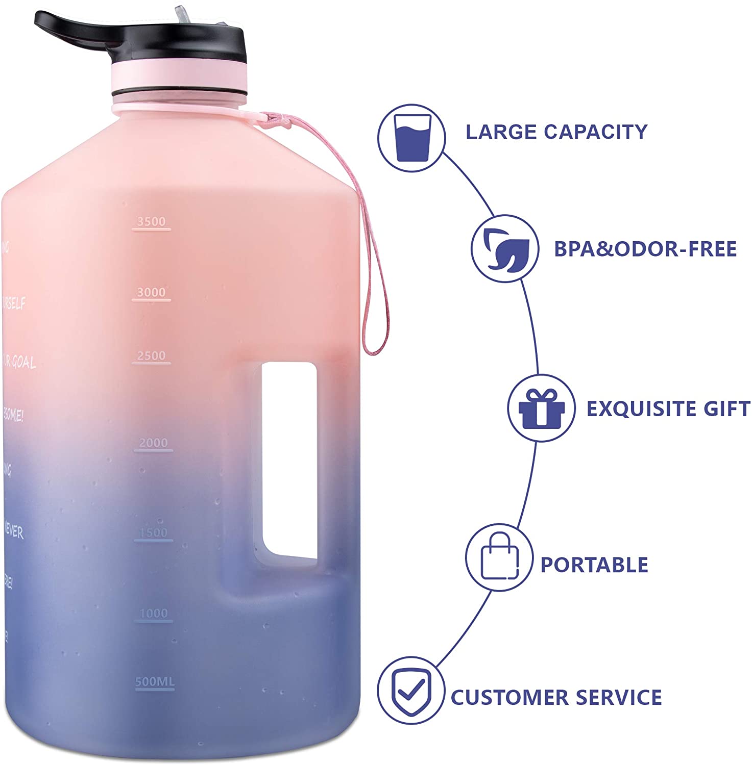 SOCOO Square Gallon Water Bottle pink with Time Marker water jug