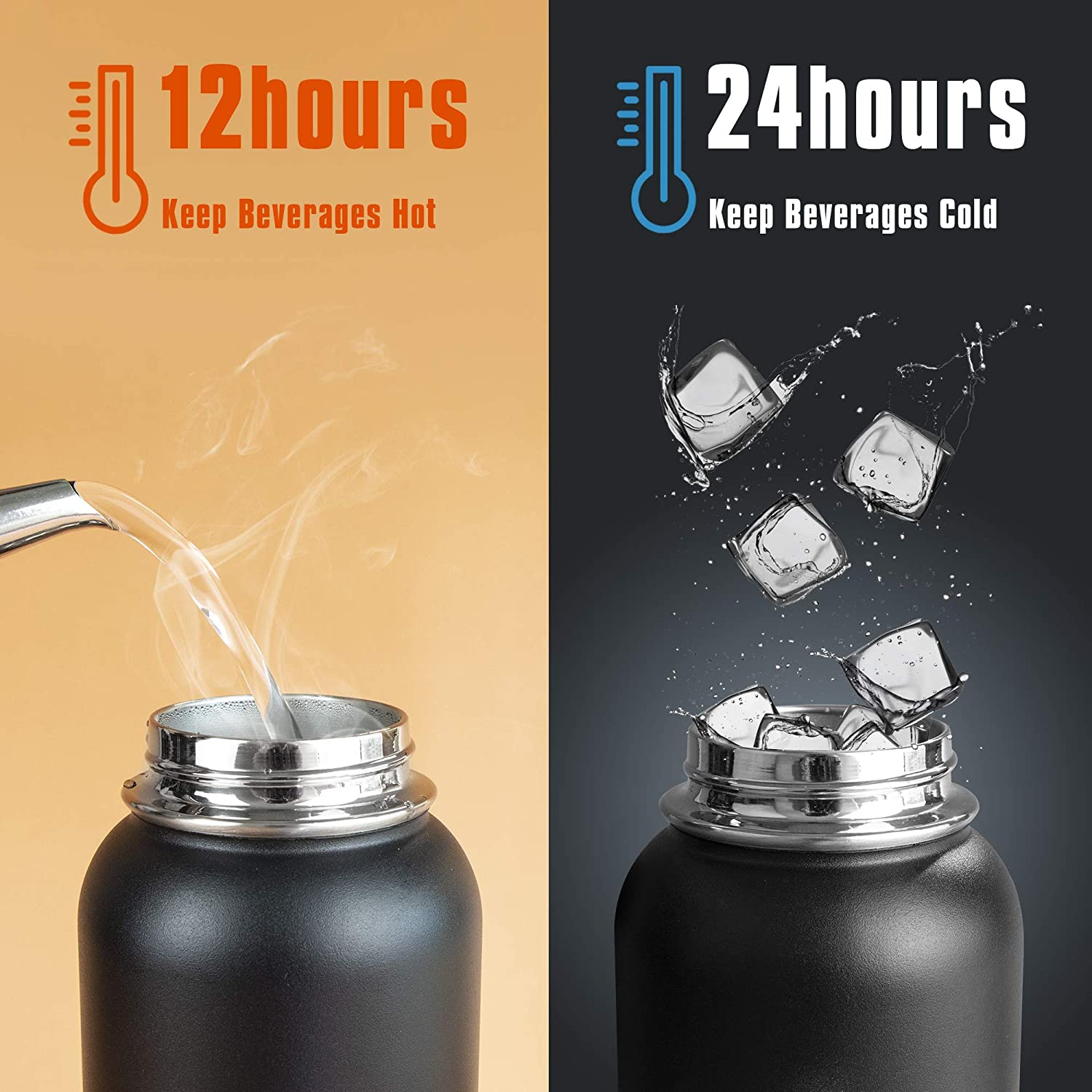 Stainless Steel Water Bottle Insulated Vacuum Flask Thermos Hot Cold Drink Gym